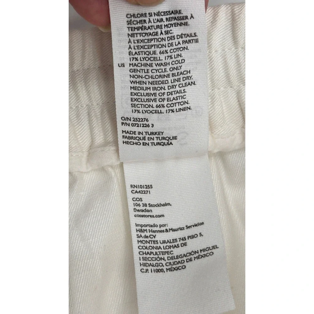 COS Off White Cotton Linen Blend Relaxed Drawstring Tapered Pants Womens Size 6